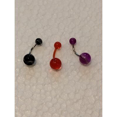  3 piercing per ombelico in resina da 1,2. Rosso. Viola. Rosa