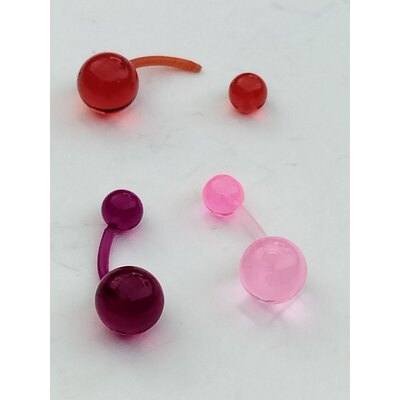  3 piercing per ombelico in resina da 1,2. Rosso. Viola. Rosa
