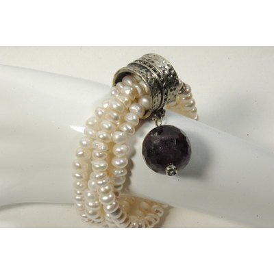  Bracciale elastico 4 giri in perle veree charms in ametista