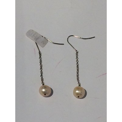  Orecchini in argento lunghi con perla vera finale