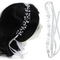 Decorazione e fascia per capelli con cristalli e perle cm 34