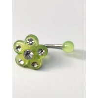 Piercing per ombelico  in acciaio e fiore in  resina verde, con swarovski 
