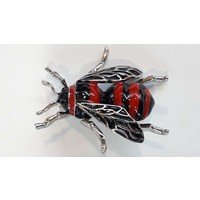 Spilla a forma di ape smaltata rosso nera argentata